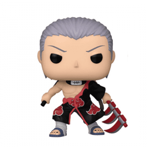 Funko Pop Figur von Hidan aus Naruto Shippuden mit Sense und Akatsuki-Outfit.