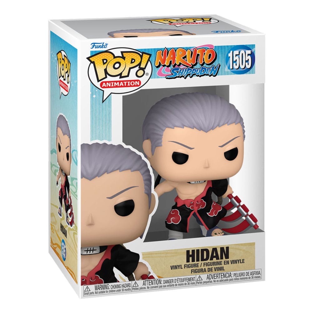 Funko Pop Figur von Hidan aus Naruto Shippuden mit Sense und Akatsuki-Outfit.