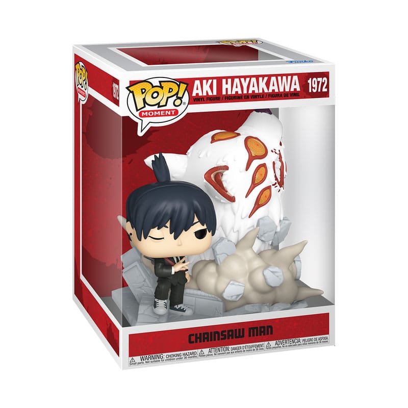 Funko POP! Moment Figur von Aki Hayakawa mit dem Fuchsdämon aus Chainsaw Man.