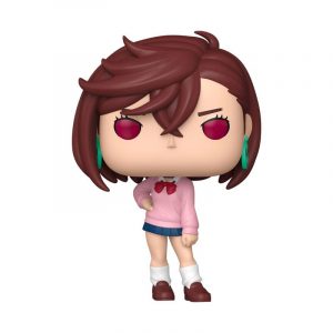 Vinyl-Sammelfigur von Ayase Momo aus der Anime-Serie Dandadan im Funko Pop Stil mit braunen Haaren und Schuluniform vor weißem Hintergrund.