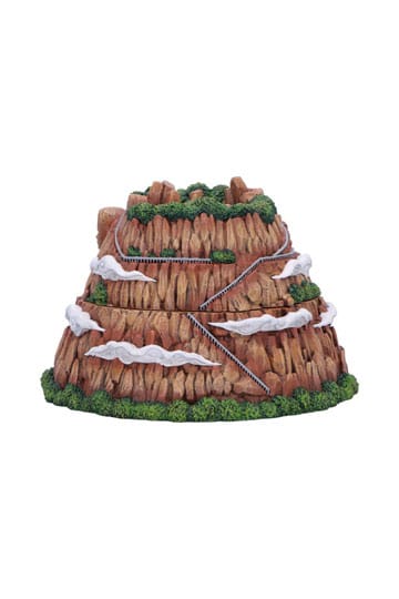 Zweiteilige Aufbewahrungsbox in Form des Hokage-Felsens aus Naruto mit den Gesichtern der Hokage und dem roten Verwaltungsgebäude vor weißem Hintergrund.