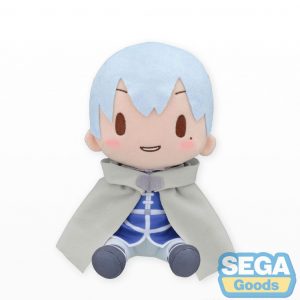 Weiches Chibi-Plüschtier von Himmel aus Frieren mit hellblauem Haar und grauem Umhang in sitzender Pose.