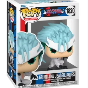Funko POP!-Figur von Grimmjow Jaegerjaquez aus Bleach in seiner hellblauen Resurreccion-Form in geduckter Kampfpose.