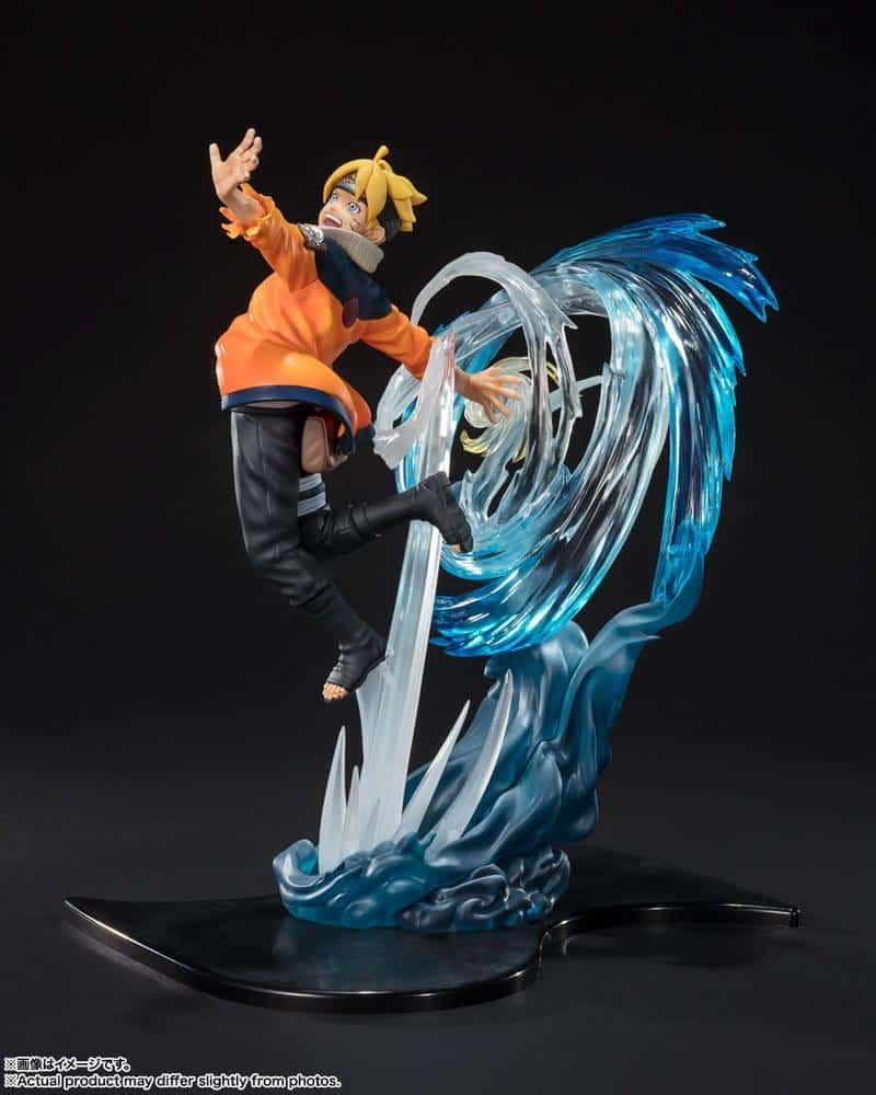 iguartsZERO Statue von Boruto Uzumaki im Sprung, umgeben von transparenten blauen Wind- und Wasser-Effekten.