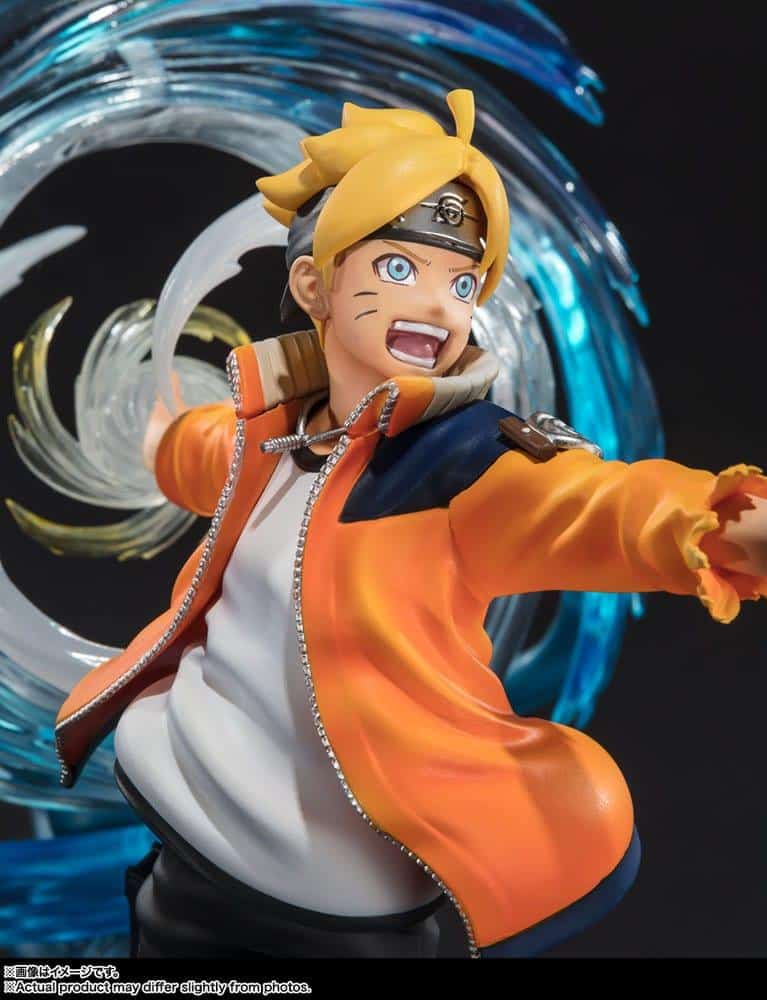 iguartsZERO Statue von Boruto Uzumaki im Sprung, umgeben von transparenten blauen Wind- und Wasser-Effekten.