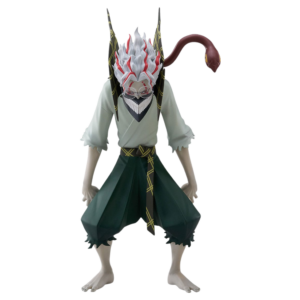 FuRyu Trio-Try-iT Figur von Okarun in transformierter Form auf einem Bein balancierend mit weiß-rotem Haar.