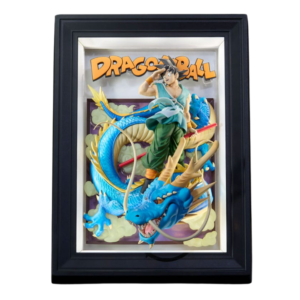 Tamashii Art 3D Rahmenbild von Son Goku im blauen Kampfanzug und Drache Shenlong in dreidimensionaler Optik.