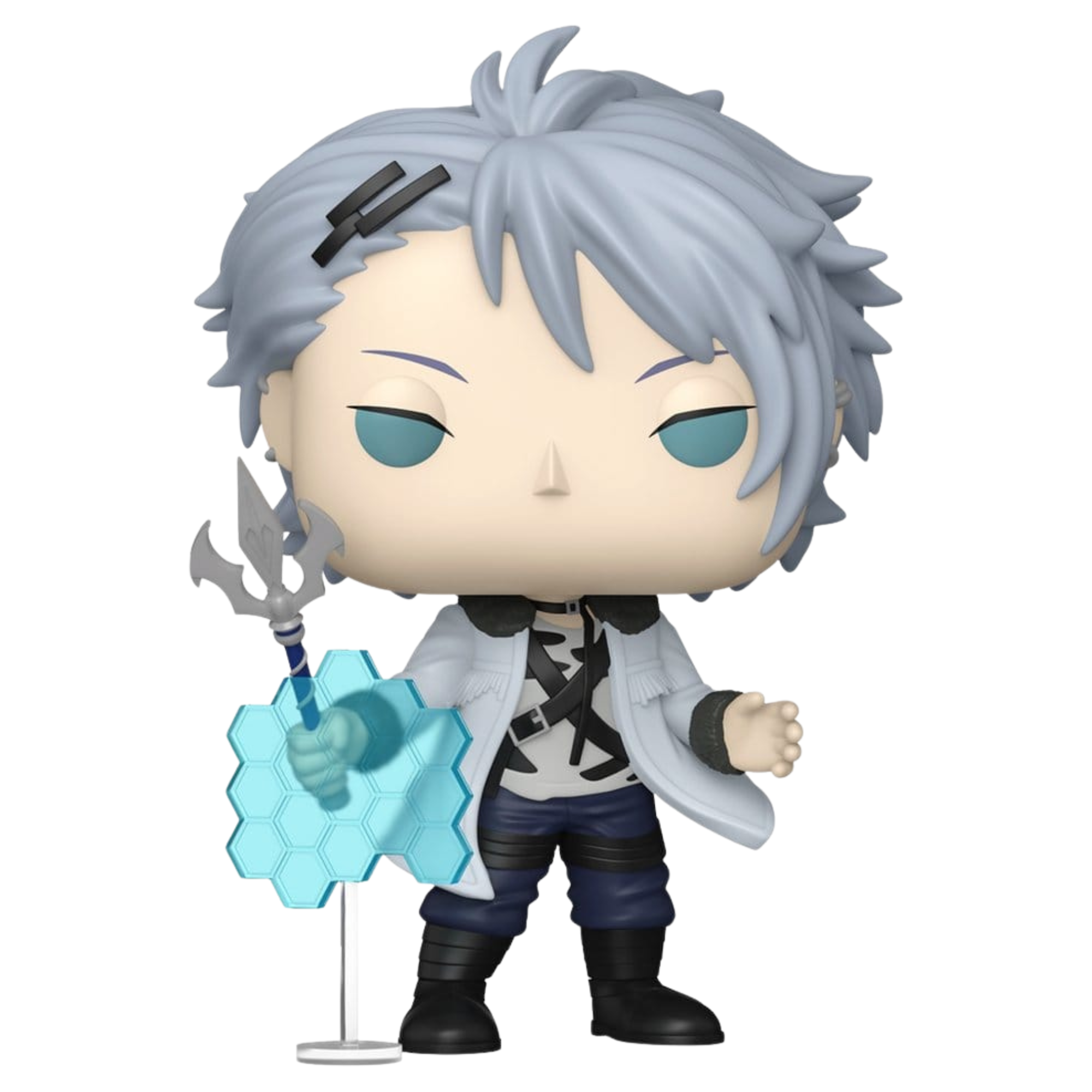 Funko POP!-Figur von Wirbel aus Frieren mit grauen Haaren, Zauberstab und blauem Waben-Schildeffekt.