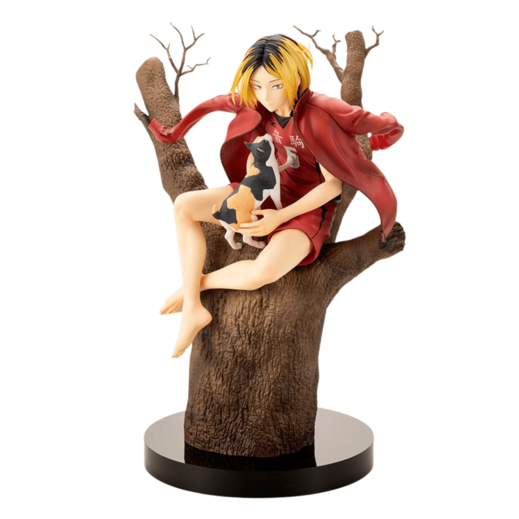 Kotobukiya ARTFX J Figur von Kenma Kozume aus Haikyu!! im Baum sitzend mit einer Katze im Schoß.