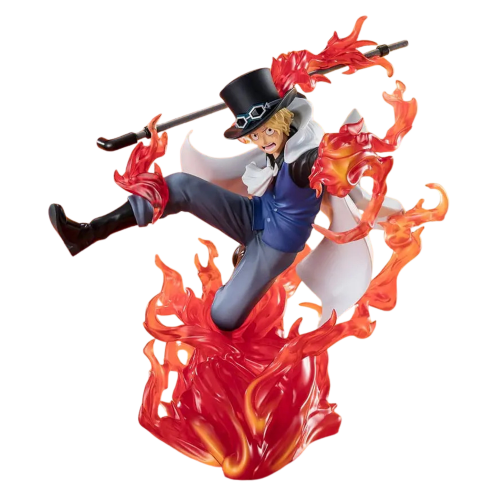 Bandai Spirits FiguartsZERO Figur von Sabo aus One Piece mit Flammen-Effekten und Zylinder.