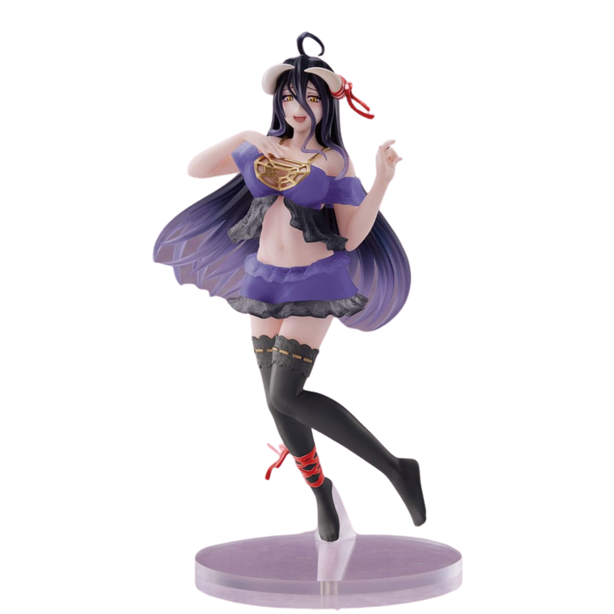 Taito Coreful Figur von Albedo aus Overlord im lila-schwarzen Nightwear-Outfit mit Strümpfen.