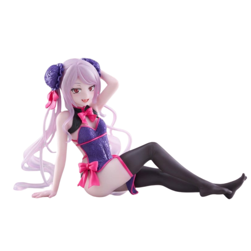 Taito Figur von Shalltear Bloodfallen aus Overlord liegend im violetten chinesischen Kleid mit Schleifen.