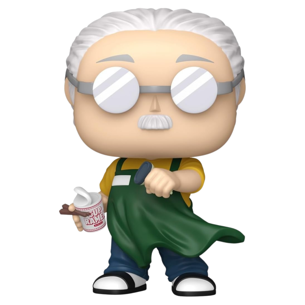 Funko POP! Animation Vinylfigur von Sakamoto Taro aus Sakamoto Days mit Brille, Schürze und Ramen-Becher.