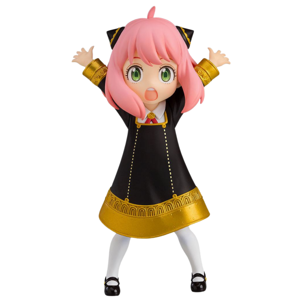 Good Smile Company Pop Up Parade Figur von Anya Forger aus SPY x FAMILY in Eden-Schuluniform mit gestreckten Armen.