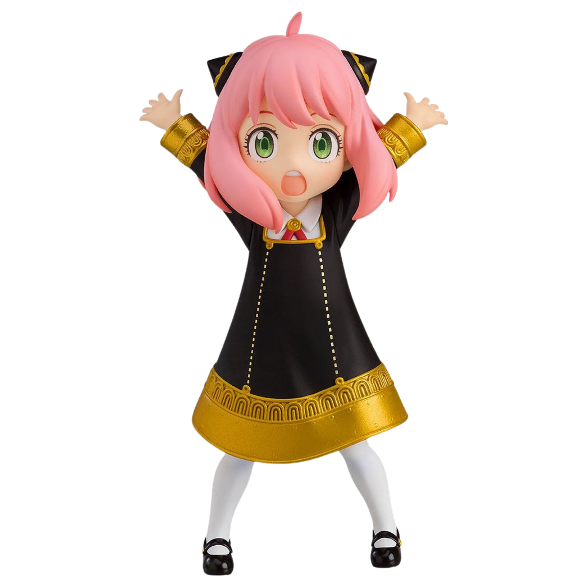Good Smile Company Pop Up Parade Figur von Anya Forger aus SPY x FAMILY in Eden-Schuluniform mit gestreckten Armen.
