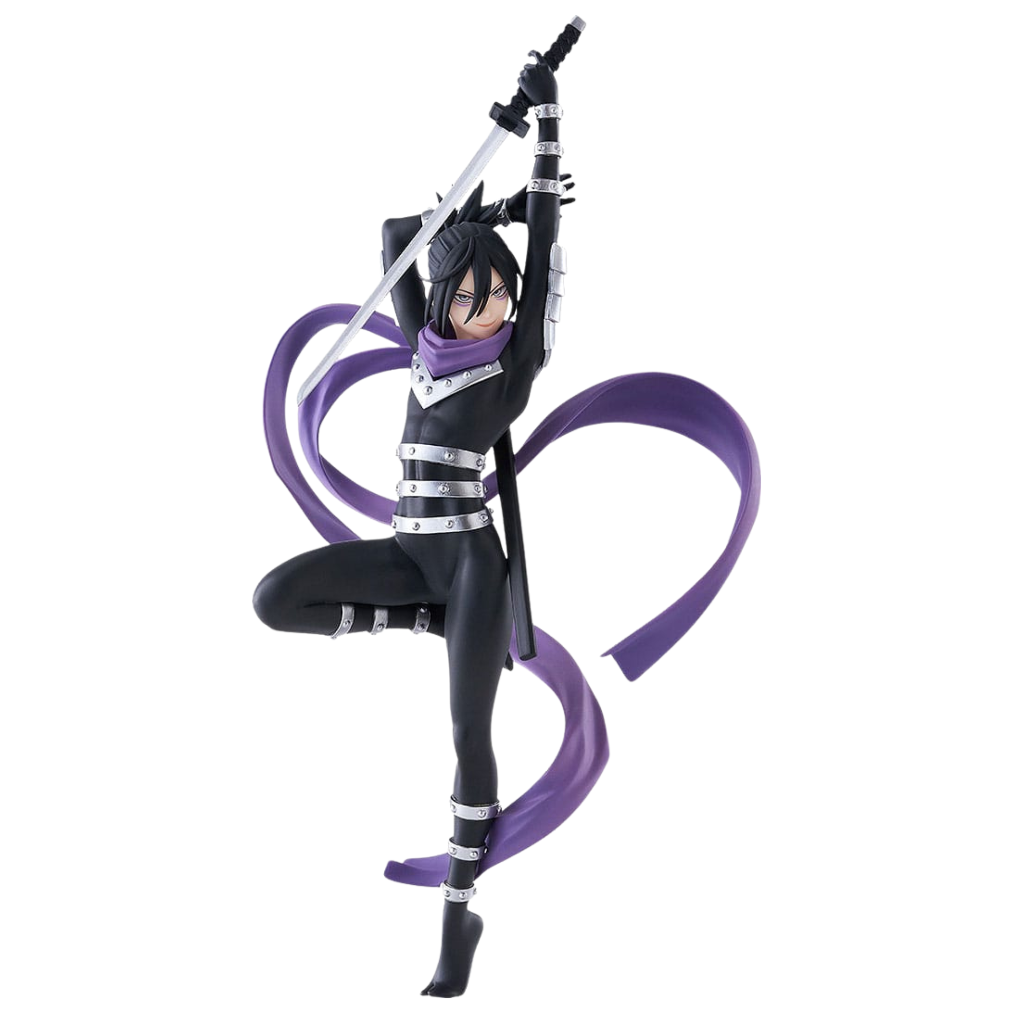 Good Smile Company Pop Up Parade Figur von Speed-o'-Sound Sonic aus One Punch Man mit erhobenem Katana und lila Schal.