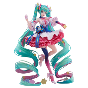 DMM Factory Maßstabsfigur von Hatsune Miku Rosuuri Ver. im rosa-blauen Rüschenkleid mit geschwungenen Sternen-Twintails.