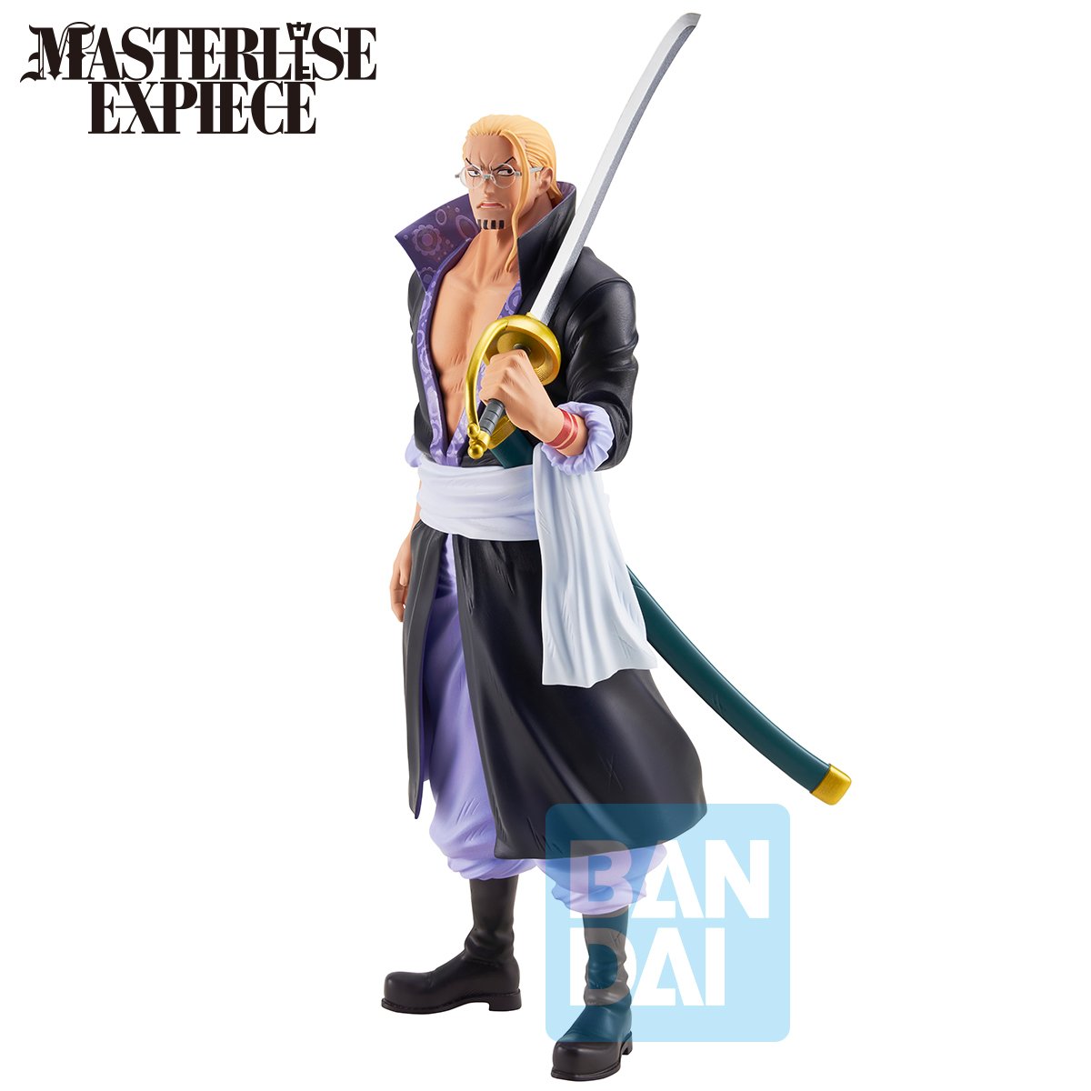 Bandai Spirits Masterlise Expiece Figur von Silvers Rayleigh aus One Piece mit Schwert über der Schulter.