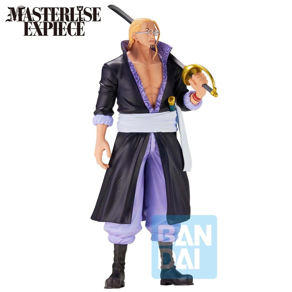 Bandai Spirits Masterlise Expiece Figur von Silvers Rayleigh aus One Piece mit Schwert über der Schulter.