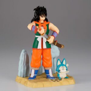 Banpresto History Box Figur von Yamcha im orange-grünen Outfit mit Säbel und Puar auf einer Felsen-Base.