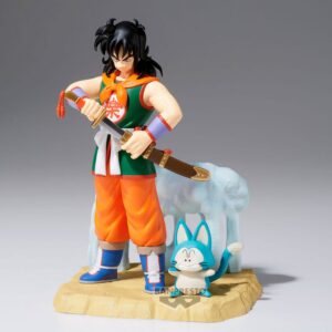 Banpresto History Box Figur von Yamcha im orange-grünen Outfit mit Säbel und Puar auf einer Felsen-Base.