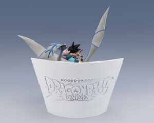 FiguartsZERO Statuette von Son Goku und Supreme Kai reitend auf einem blauen Flugsaurier mit Manga-Panel-Hintergrund.