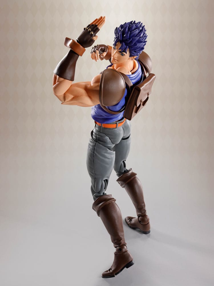 Bandai Spirits S.H.Figuarts Actionfigur von Jonathan Joestar aus JoJo's Bizarre Adventure im blauen Shirt mit Schulterprotektoren.
