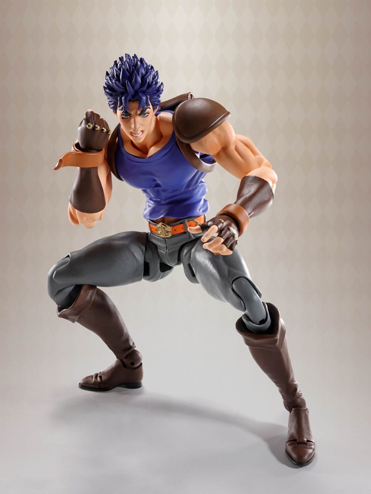 Bandai Spirits S.H.Figuarts Actionfigur von Jonathan Joestar aus JoJo's Bizarre Adventure im blauen Shirt mit Schulterprotektoren.