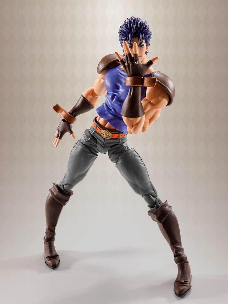Bandai Spirits S.H.Figuarts Actionfigur von Jonathan Joestar aus JoJo's Bizarre Adventure im blauen Shirt mit Schulterprotektoren.