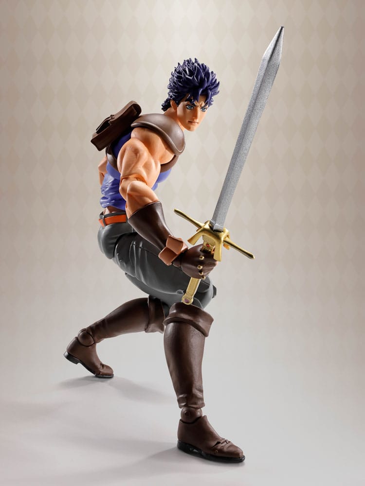 Bandai Spirits S.H.Figuarts Actionfigur von Jonathan Joestar aus JoJo's Bizarre Adventure im blauen Shirt mit Schulterprotektoren.