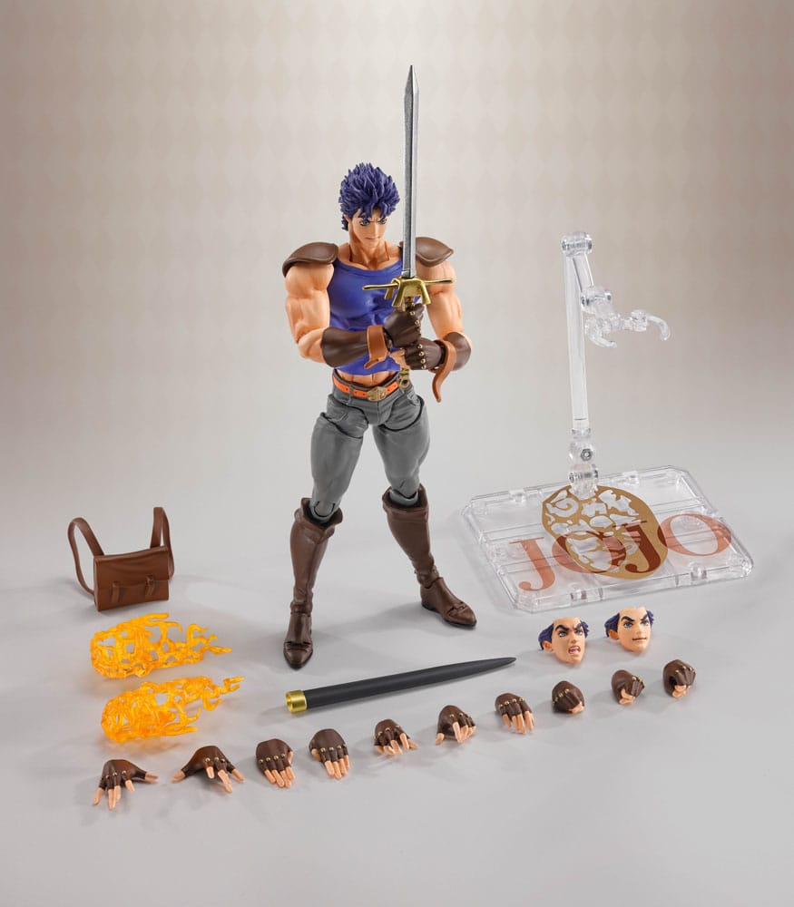 Bandai Spirits S.H.Figuarts Actionfigur von Jonathan Joestar aus JoJo's Bizarre Adventure im blauen Shirt mit Schulterprotektoren.