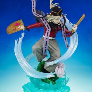 FiguartsZERO Sammelfigur von Doma aus Demon Slayer mit Fächern, umgeben von transparenten Eis-Effekten und Lotosblüten.