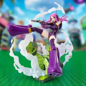 Bandai Spirits FiguartsZERO Figur von Jewelry Bonney aus One Piece im Egghead-Outfit in dynamischer Trittpose mit Pistole.