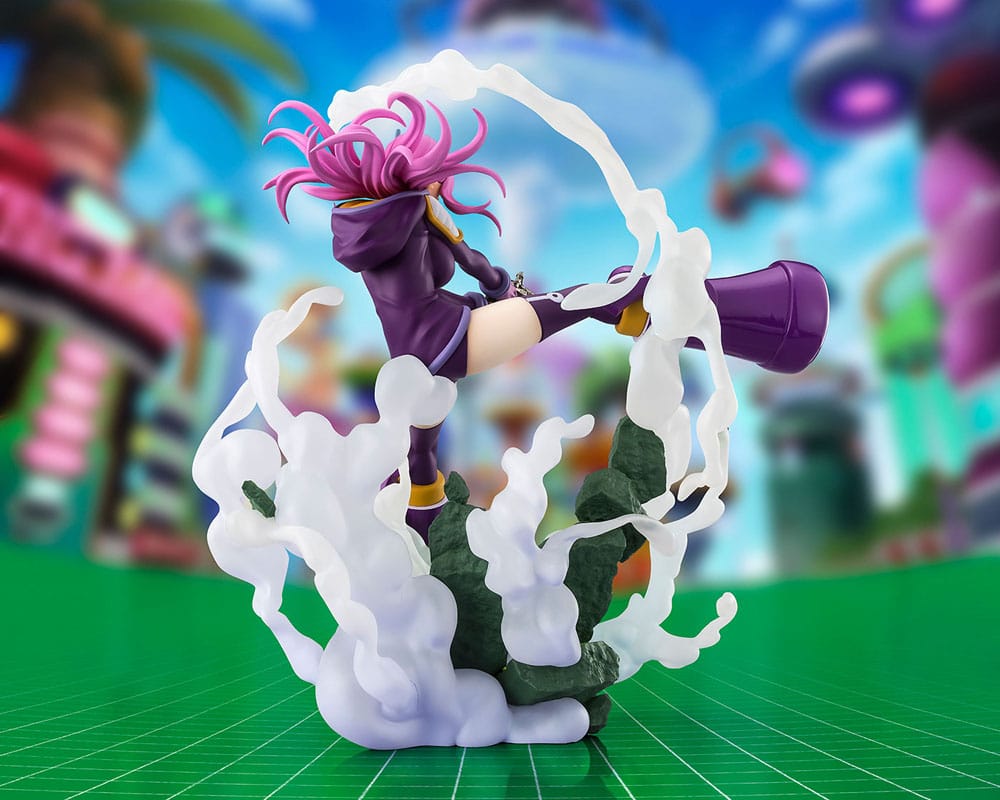 Bandai Spirits FiguartsZERO Figur von Jewelry Bonney aus One Piece im Egghead-Outfit in dynamischer Trittpose mit Pistole.