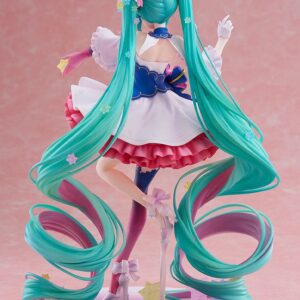 DMM Factory Maßstabsfigur von Hatsune Miku Rosuuri Ver. im rosa-blauen Rüschenkleid mit geschwungenen Sternen-Twintails.