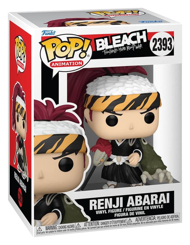 Funko POP!-Figur von Abarai Renji aus Bleach mit roten Haaren, Tiger-Stirnband und Bankai Soo Zabimaru Details.