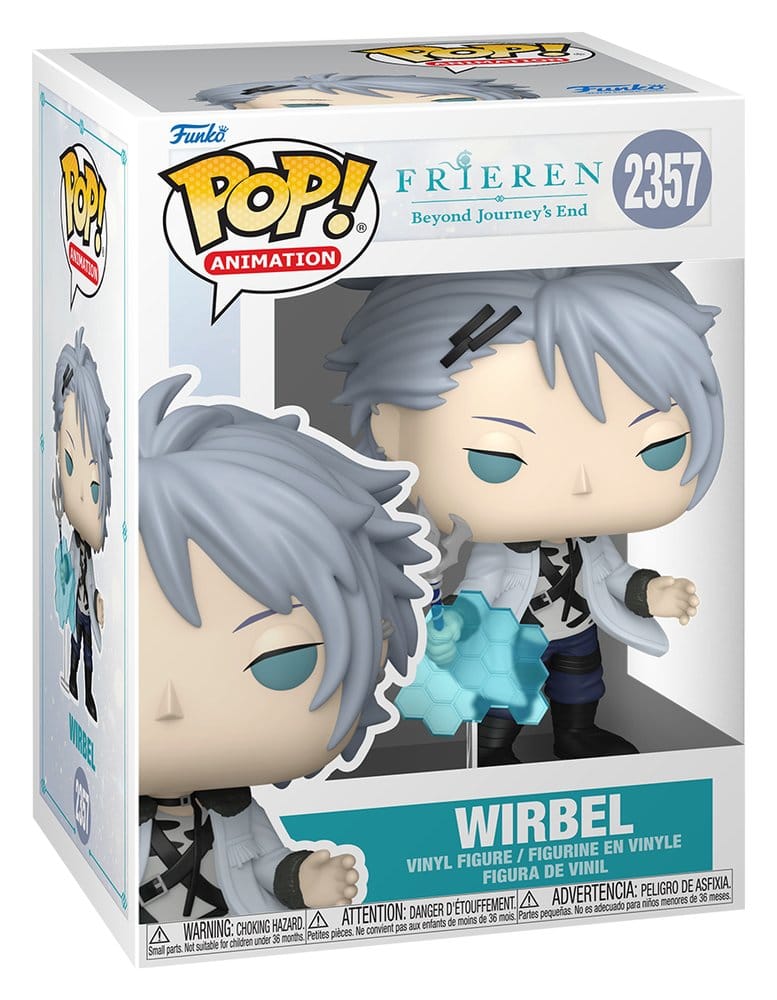 Funko POP!-Figur von Wirbel aus Frieren mit grauen Haaren, Zauberstab und blauem Waben-Schildeffekt.