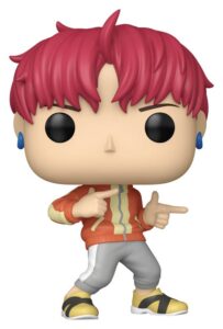 Funko POP!-Figur von Jiji aus Dandadan mit pink-roten Haaren und orangefarbener Trainingsjacke in einer coolen Pose.