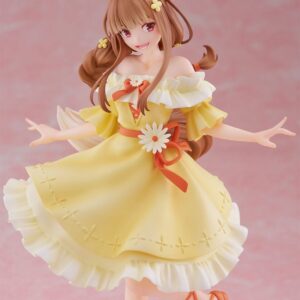 FuRyu Tenitol Figur von Holo aus Spice and Wolf im gelben Sommerkleid mit Blumen und Wolfsohren.