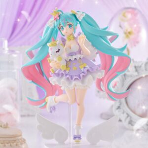 FuRyu Tenitol Figur von Hatsune Miku Yumekawa Princess Lavender Ver. im lila Rüschenkleid mit Einhorn und Flügel-Base.