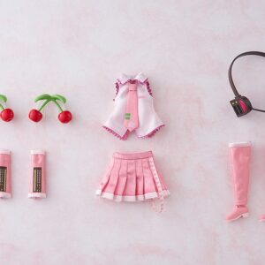 Good Smile Company Harmonia humming Puppe von Sakura Miku in rosa Stoffkleidung mit Kirschen-Haarschmuck.
