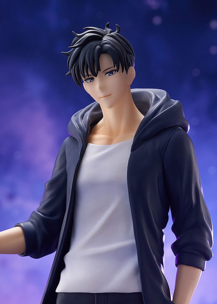 Good Smile Company Pop Up Parade L Figur von Sung Jinwoo aus Solo Leveling im dunklen Mantel mit Dolch.