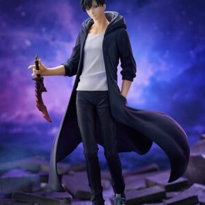 Good Smile Company Pop Up Parade L Figur von Sung Jinwoo aus Solo Leveling im dunklen Mantel mit Dolch.