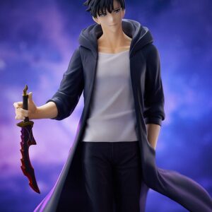 Good Smile Company Pop Up Parade L Figur von Sung Jinwoo aus Solo Leveling im dunklen Mantel mit Dolch.