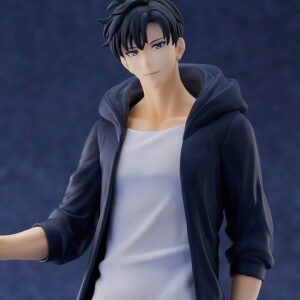 Good Smile Company Pop Up Parade L Figur von Sung Jinwoo aus Solo Leveling im dunklen Mantel mit Dolch.