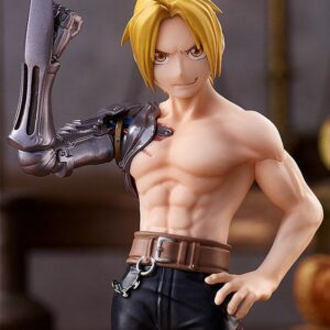 Good Smile Company Pop Up Parade Figur von Edward Elric aus Fullmetal Alchemist mit freiem Oberkörper und Automail-Klingenarm.