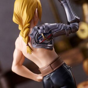 Good Smile Company Pop Up Parade Figur von Edward Elric aus Fullmetal Alchemist mit freiem Oberkörper und Automail-Klingenarm.