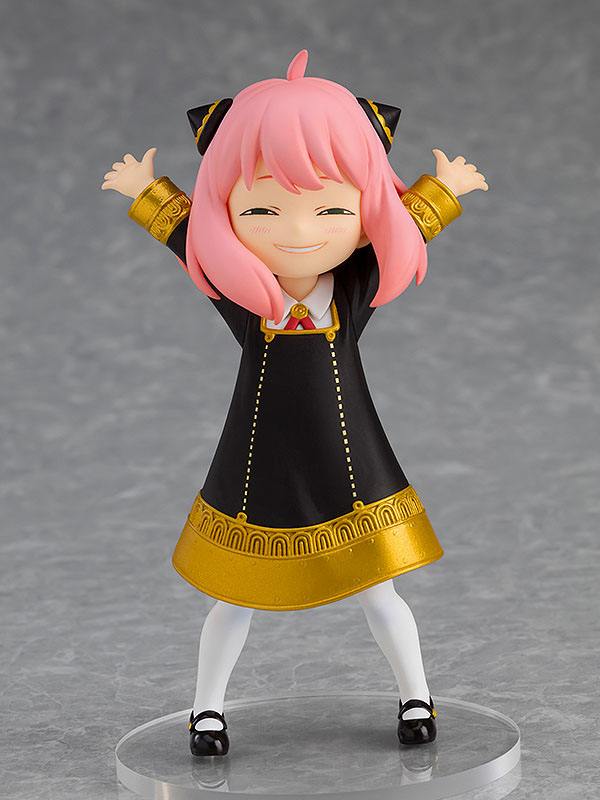 Good Smile Company Pop Up Parade Figur von Anya Forger aus SPY x FAMILY in Eden-Schuluniform mit gestreckten Armen.