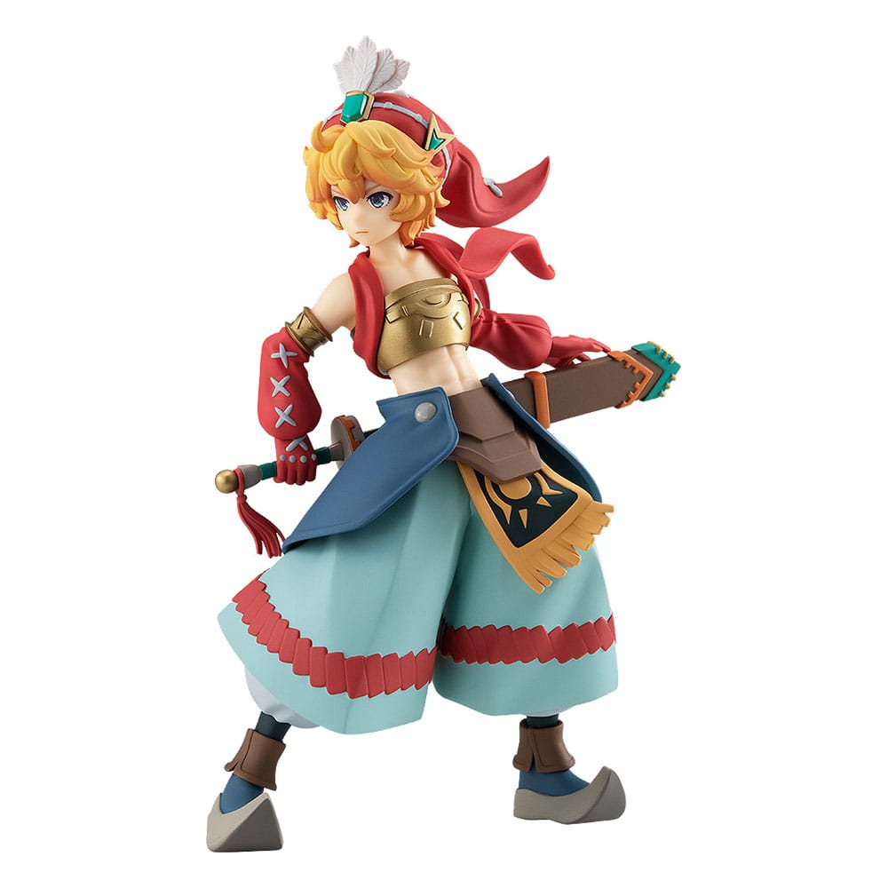 Good Smile Company Pop Up Parade Figur von Shiloh aus Legend of Mana im Abenteurer-Outfit greift nach seinem Schwert.