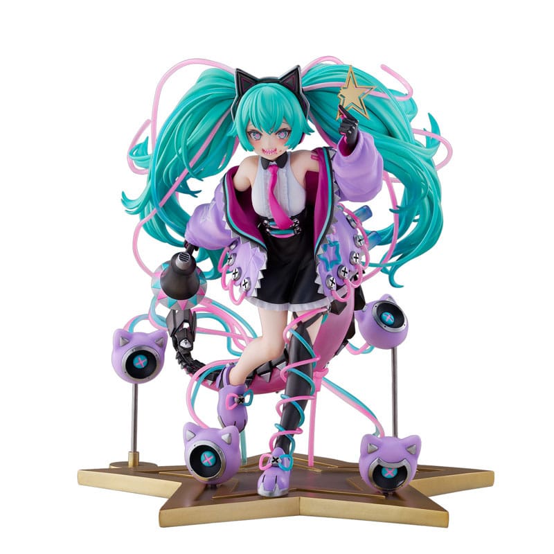Hobby Stock 1/7 Maßstabsfigur von Hatsune Miku Digital Stars 2023 Ver. mit Katzen-Headset, schwebenden Lautsprechern und Sternen-Base.